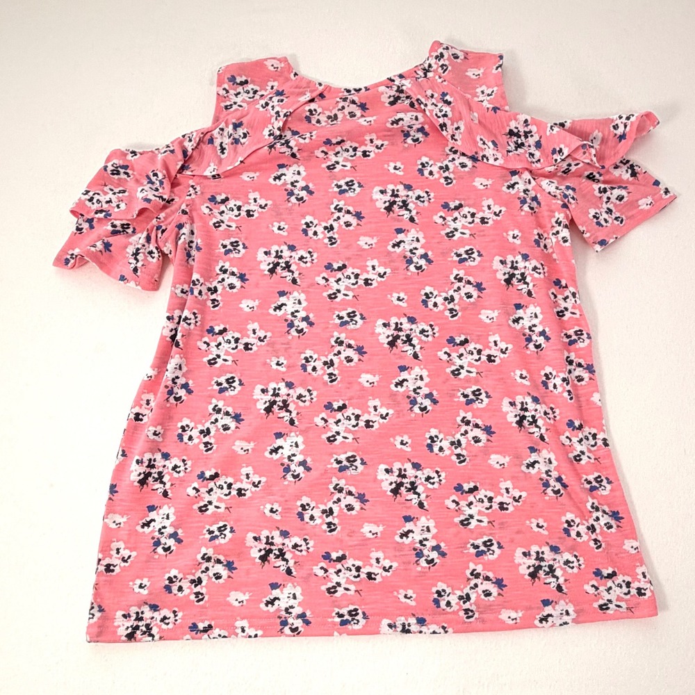 Juicy Couture Pink Floral Cold Shoulder Ruffle Sleeve Top Cottagecore Girly Sz L - Picture 14 of 15